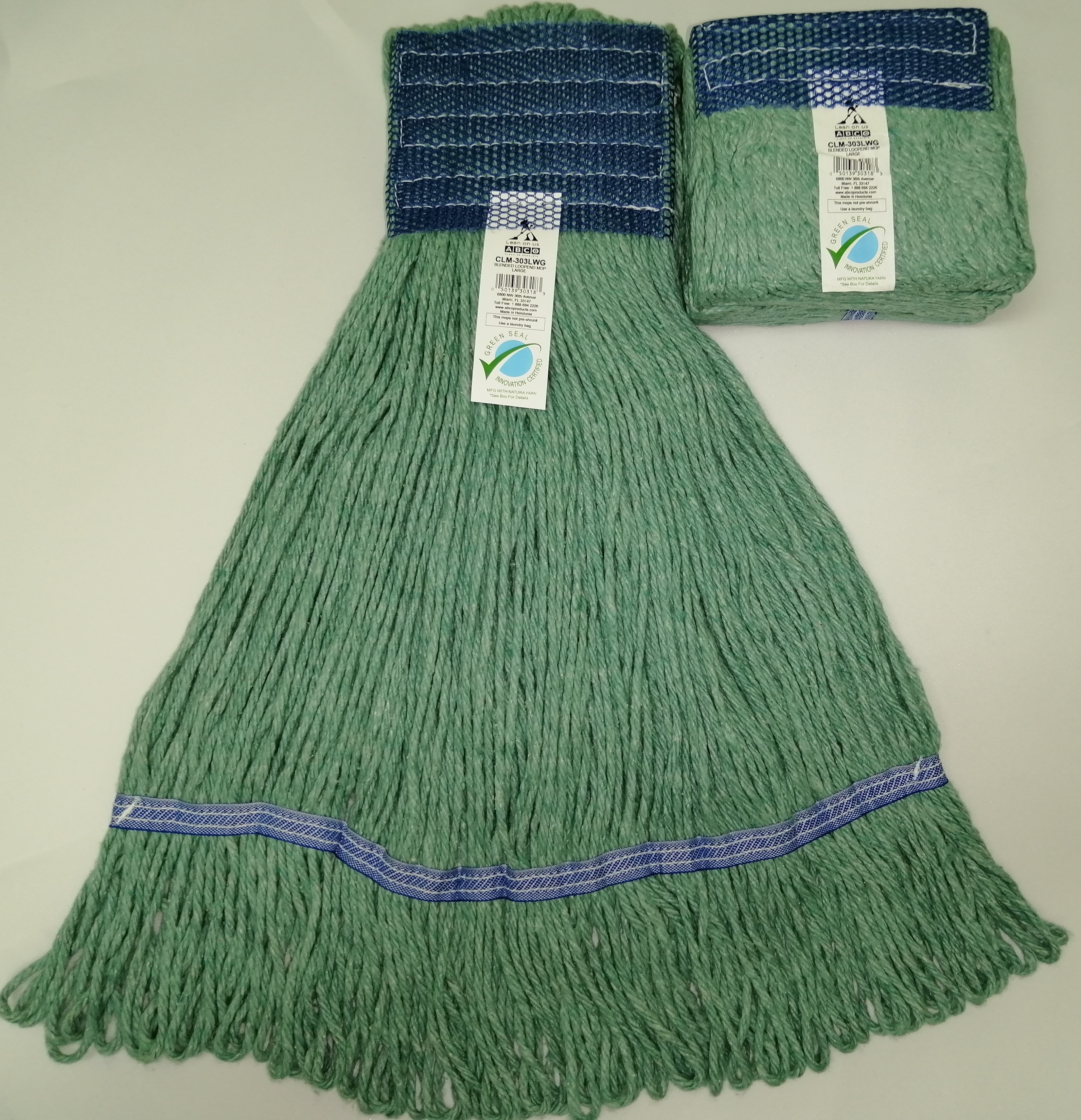 SKU# CLM-303LWG  Large Mop head Super Deluxe Green, 5" Headband, ea