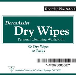 SKU# 80-600 Dermassist Dispoable Wipes, Dry, per cs