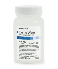 SKU# 37-6250  Sterile Water, 100mL Screw Top, 48/cs, ea